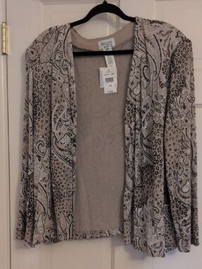 Xscape Beige Paisley Open-Front Cardigan with Sparkle